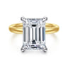 Lua - 14K White-Yellow Gold Hidden Halo Emerald Cut Diamond Engagement Ring - 0.11 ct
