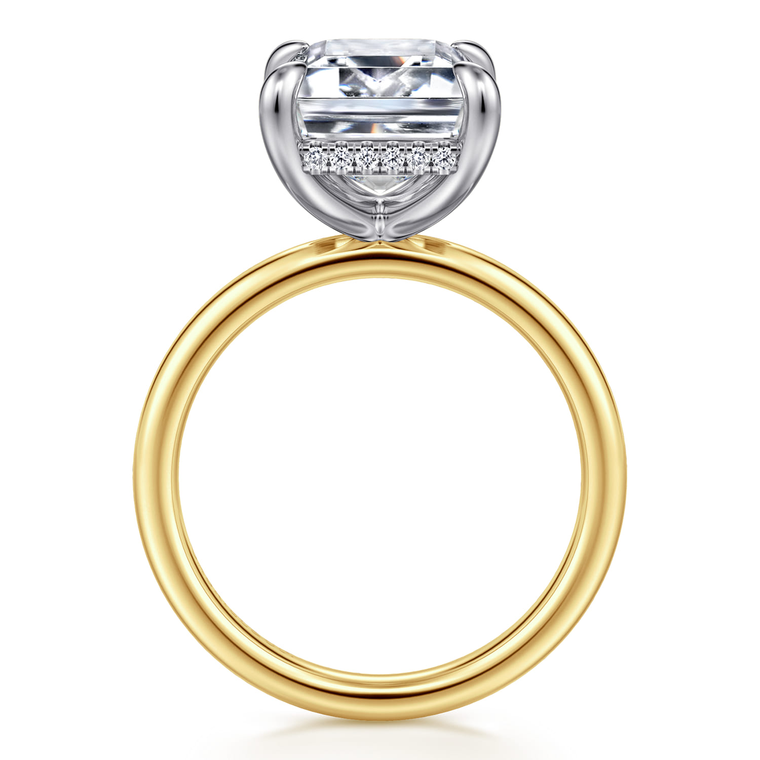 Lua - 14K White-Yellow Gold Hidden Halo Emerald Cut Diamond Engagement Ring - 0.11 ct - Shot 2
