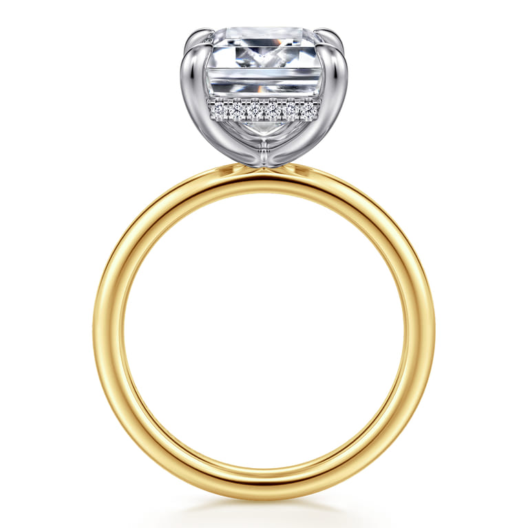 Lua - 14K White-Yellow Gold Hidden Halo Emerald Cut Diamond Engagement Ring - 0.11 ct - Shot 2