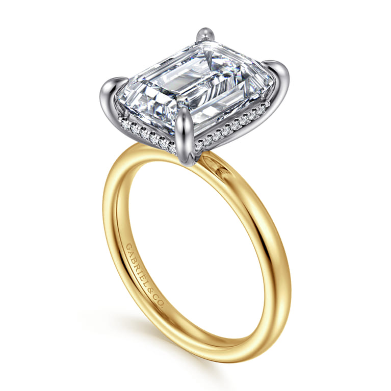 Lua - 14K White-Yellow Gold Hidden Halo Emerald Cut Diamond Engagement Ring - 0.11 ct - Shot 3