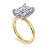 Lua - 14K White-Yellow Gold Hidden Halo Emerald Cut Diamond Engagement Ring - 0.11 ct