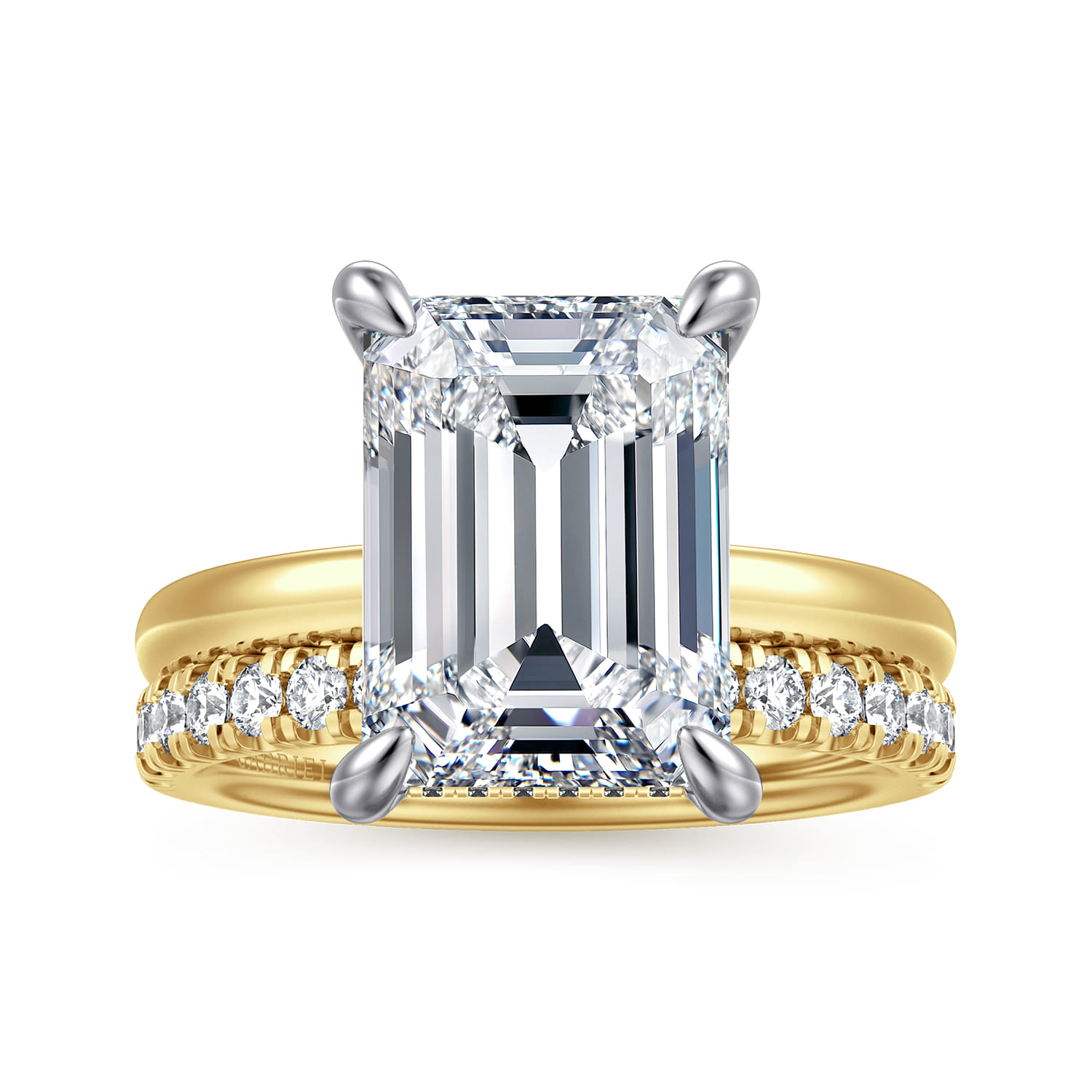Lua - 14K White-Yellow Gold Hidden Halo Emerald Cut Diamond Engagement Ring - 0.11 ct - Shot 4