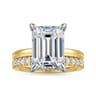 Lua - 14K White-Yellow Gold Hidden Halo Emerald Cut Diamond Engagement Ring - 0.11 ct