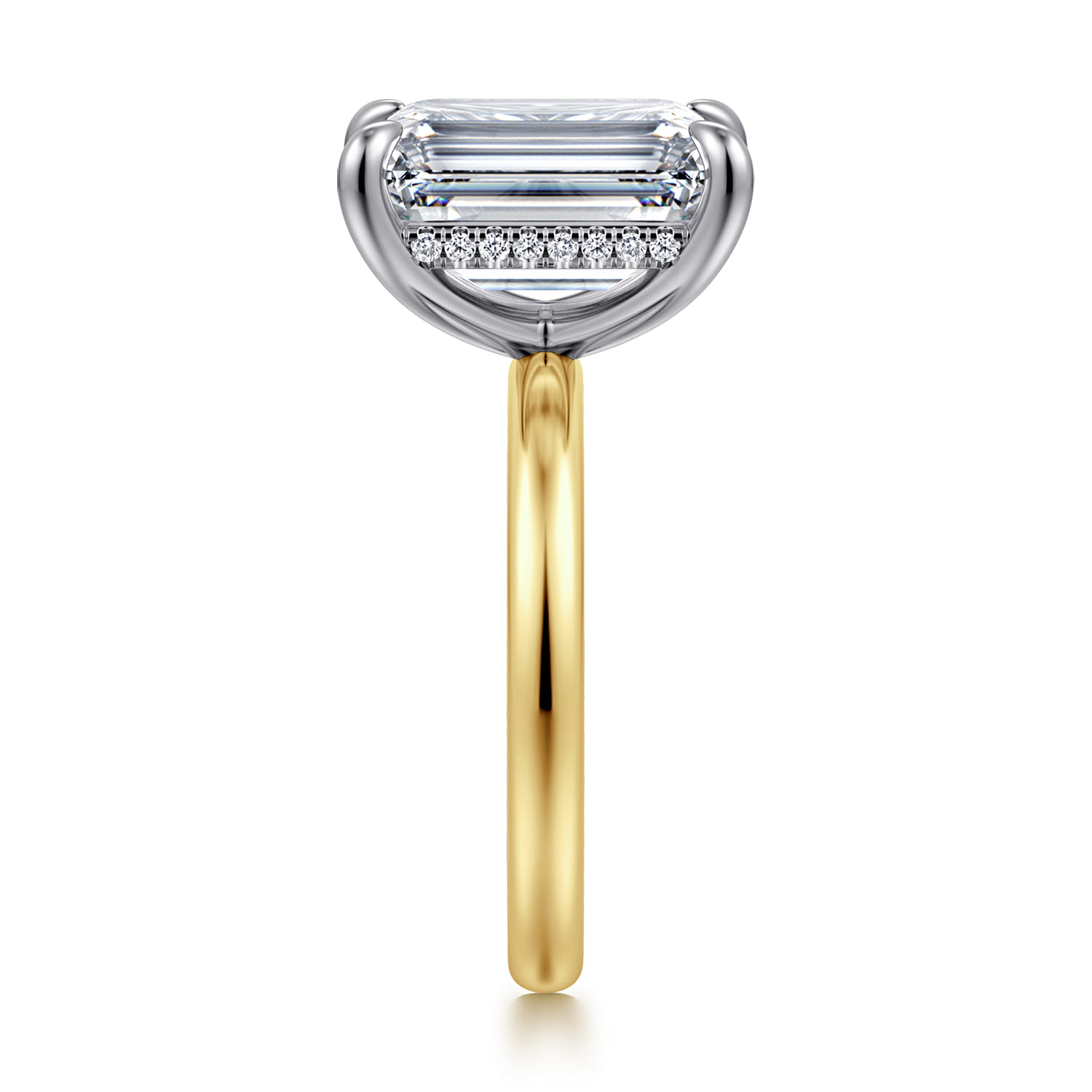 Lua - 14K White-Yellow Gold Hidden Halo Emerald Cut Diamond Engagement Ring - 0.11 ct - Shot 5