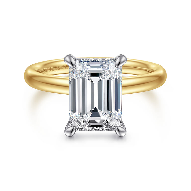 Peace - 14K Yellow-White Gold Emerald Cut Diamond Engagement Ring - 0.08 ct - Shot 1