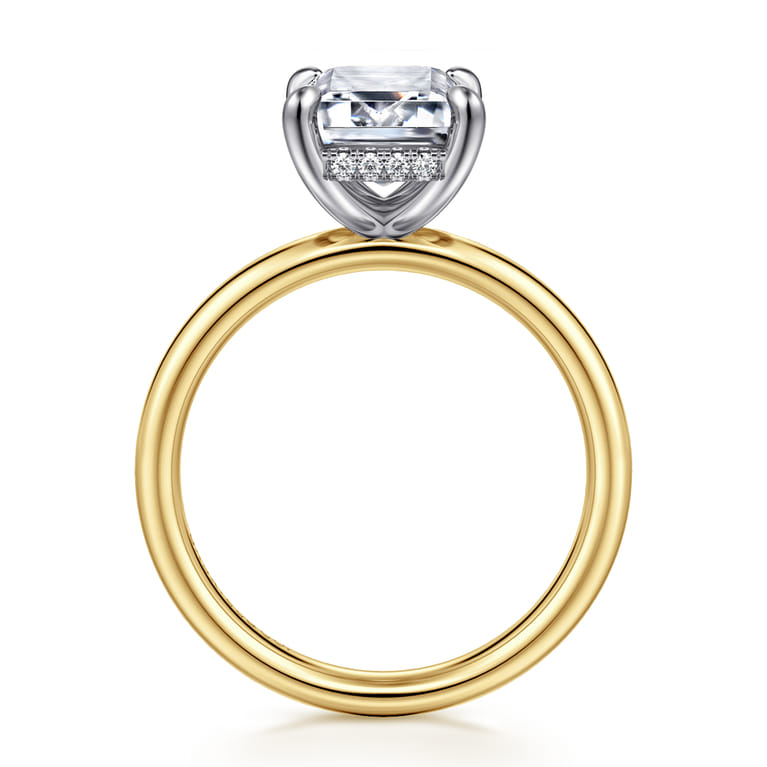 Peace - 14K Yellow-White Gold Emerald Cut Diamond Engagement Ring - 0.08 ct - Shot 2
