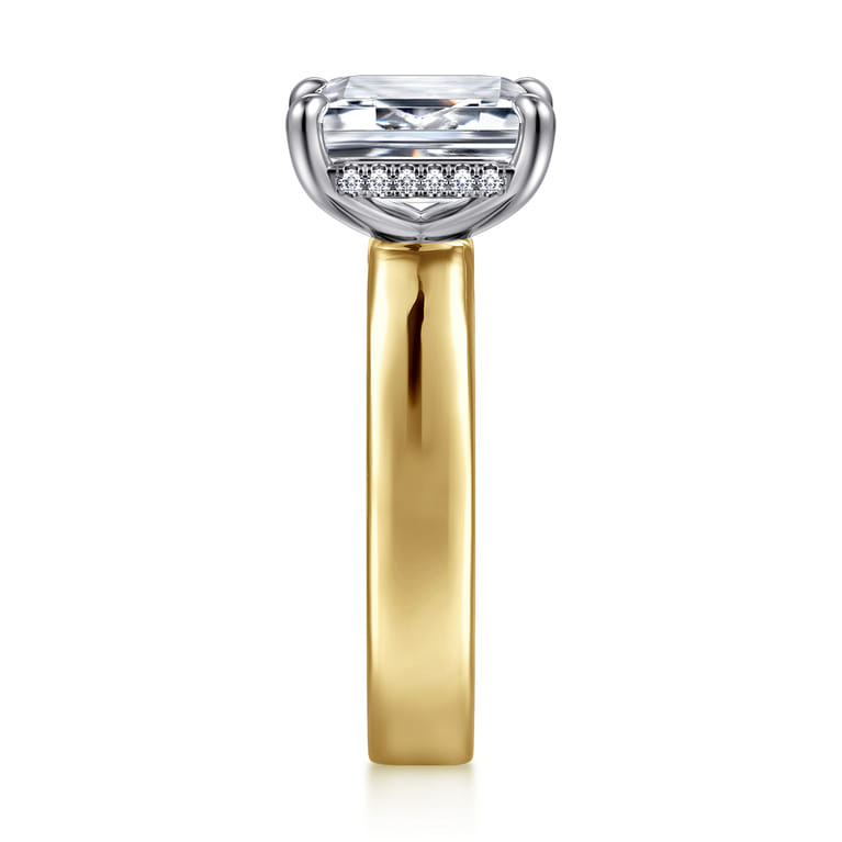 Argentina - 14K White-Yellow Gold Emerald Cut Solitaire Diamond Engagement Ring - 0.08 ct - Shot 5