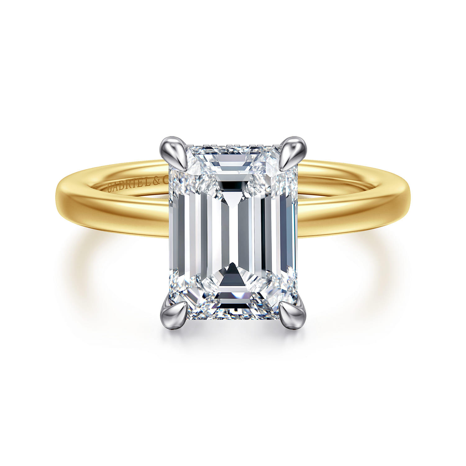 Austria - 14K White-Yellow Gold Emerald Cut Diamond Engagement Ring - 0.11 ct - Shot 1