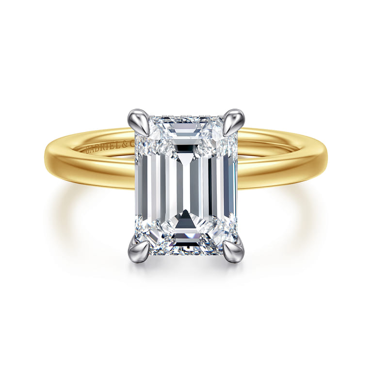 Austria - 14K White-Yellow Gold Emerald Cut Diamond Engagement Ring - 0.11 ct - Shot 1