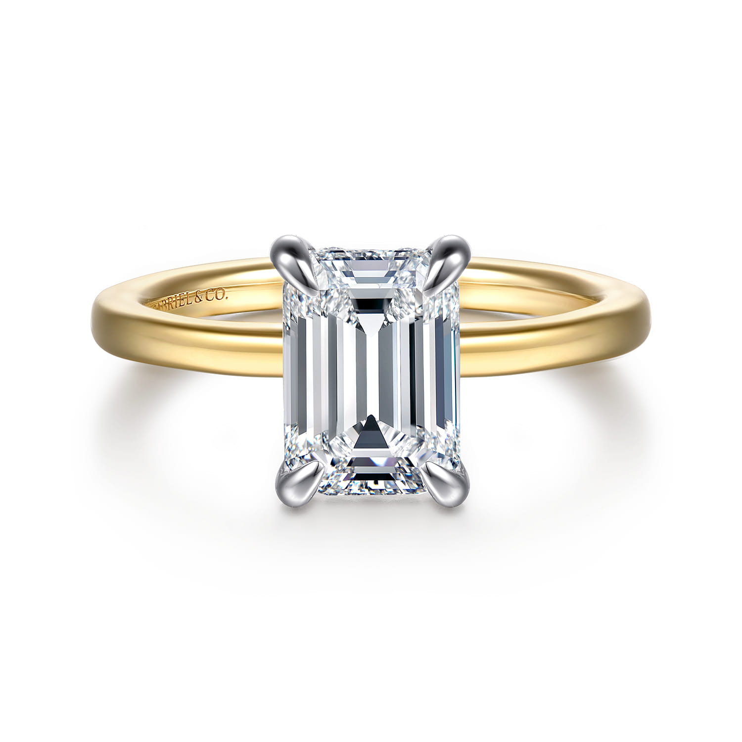 Austria - 14K White-Yellow Gold Emerald Cut Solitaire Diamond Engagement Ring - 0.08 ct - Shot 1