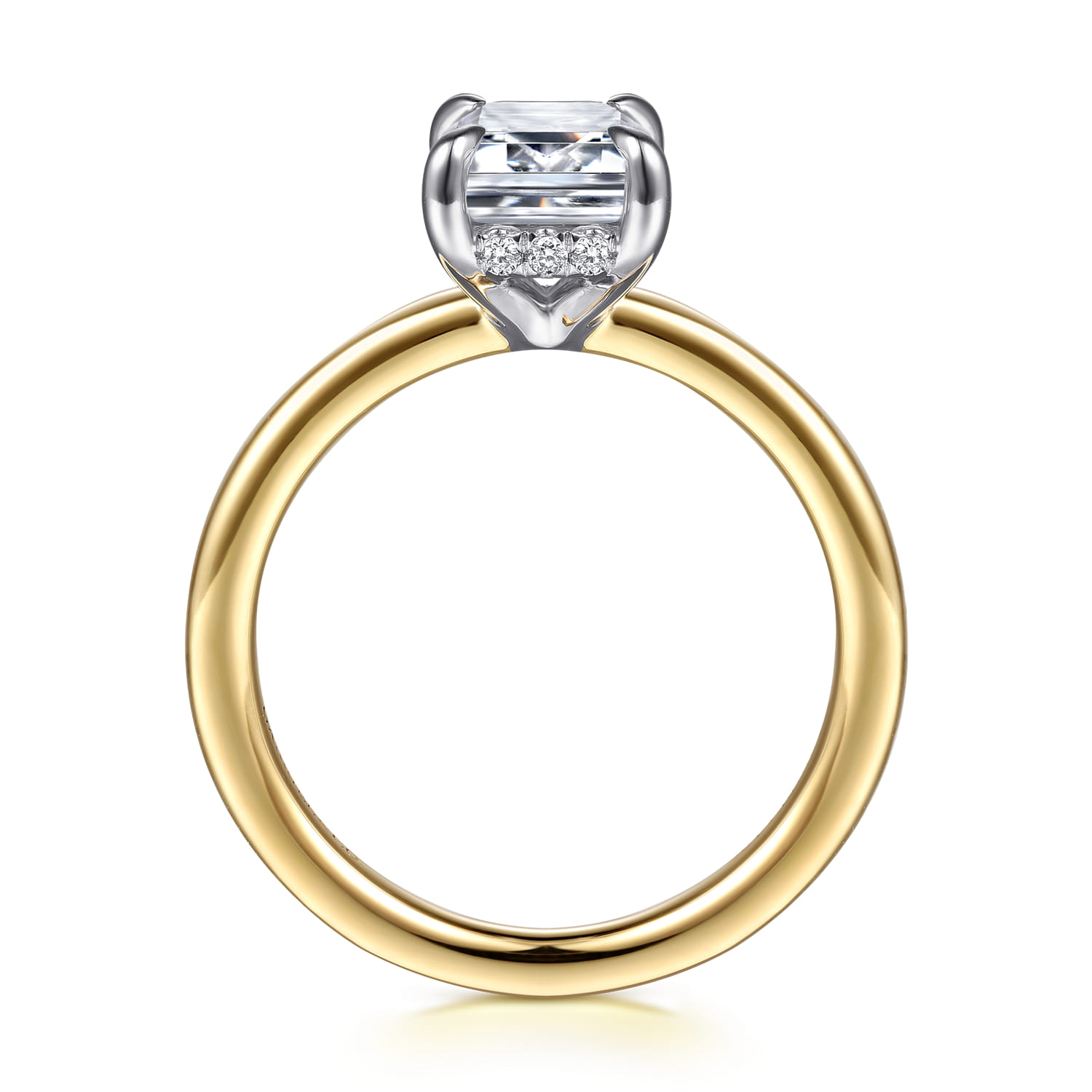 Austria - 14K White-Yellow Gold Emerald Cut Solitaire Diamond Engagement Ring - 0.08 ct - Shot 2