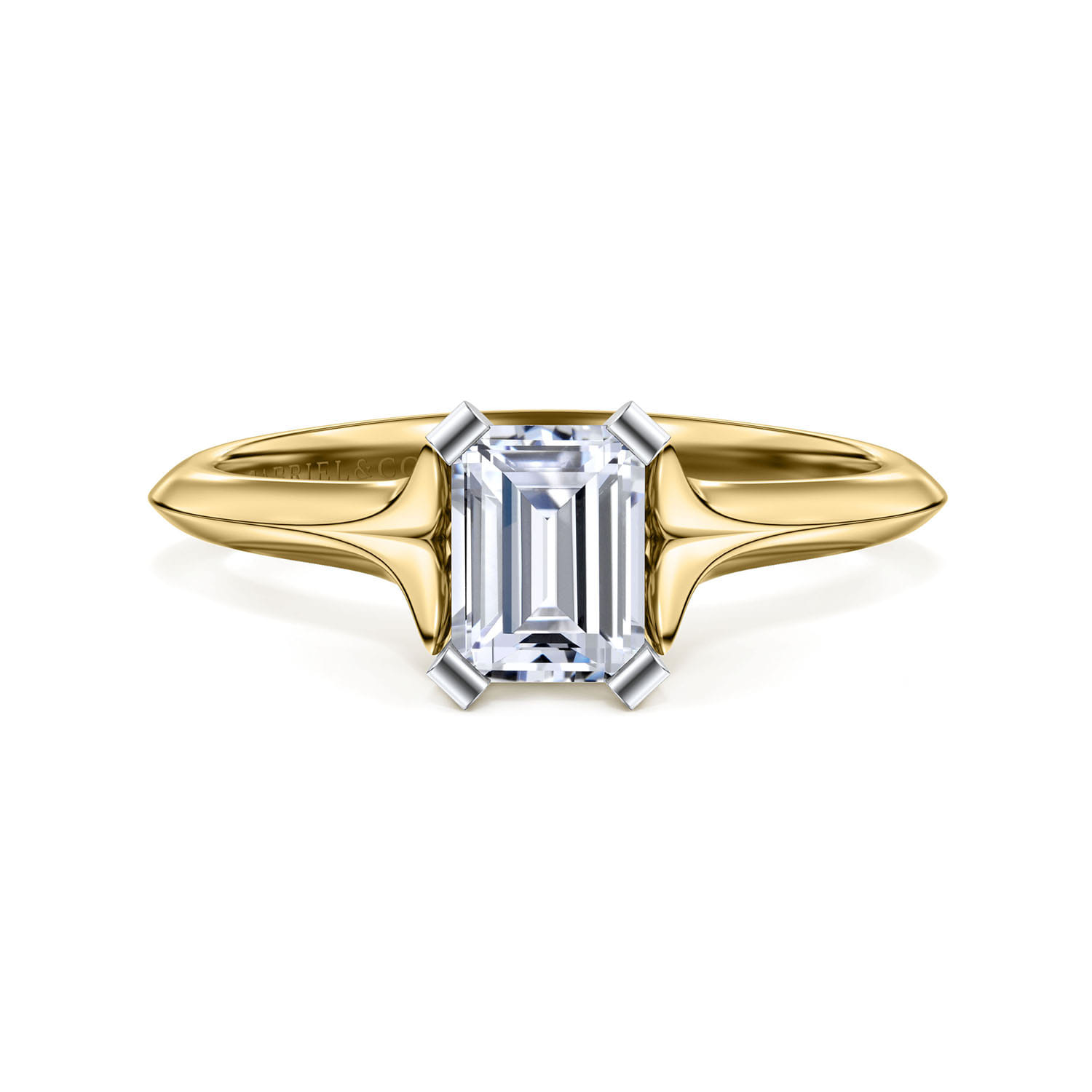 Ellis - 14K White-Yellow Gold Emerald Cut Diamond Engagement Ring - Shot 1