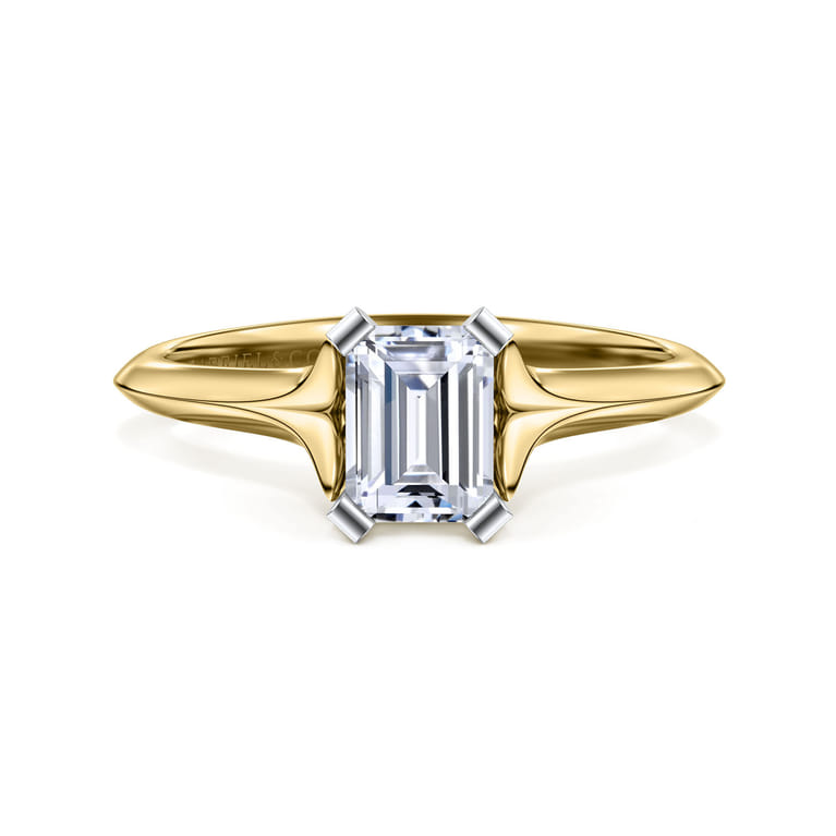 Ellis - 14K White-Yellow Gold Emerald Cut Diamond Engagement Ring - Shot 1