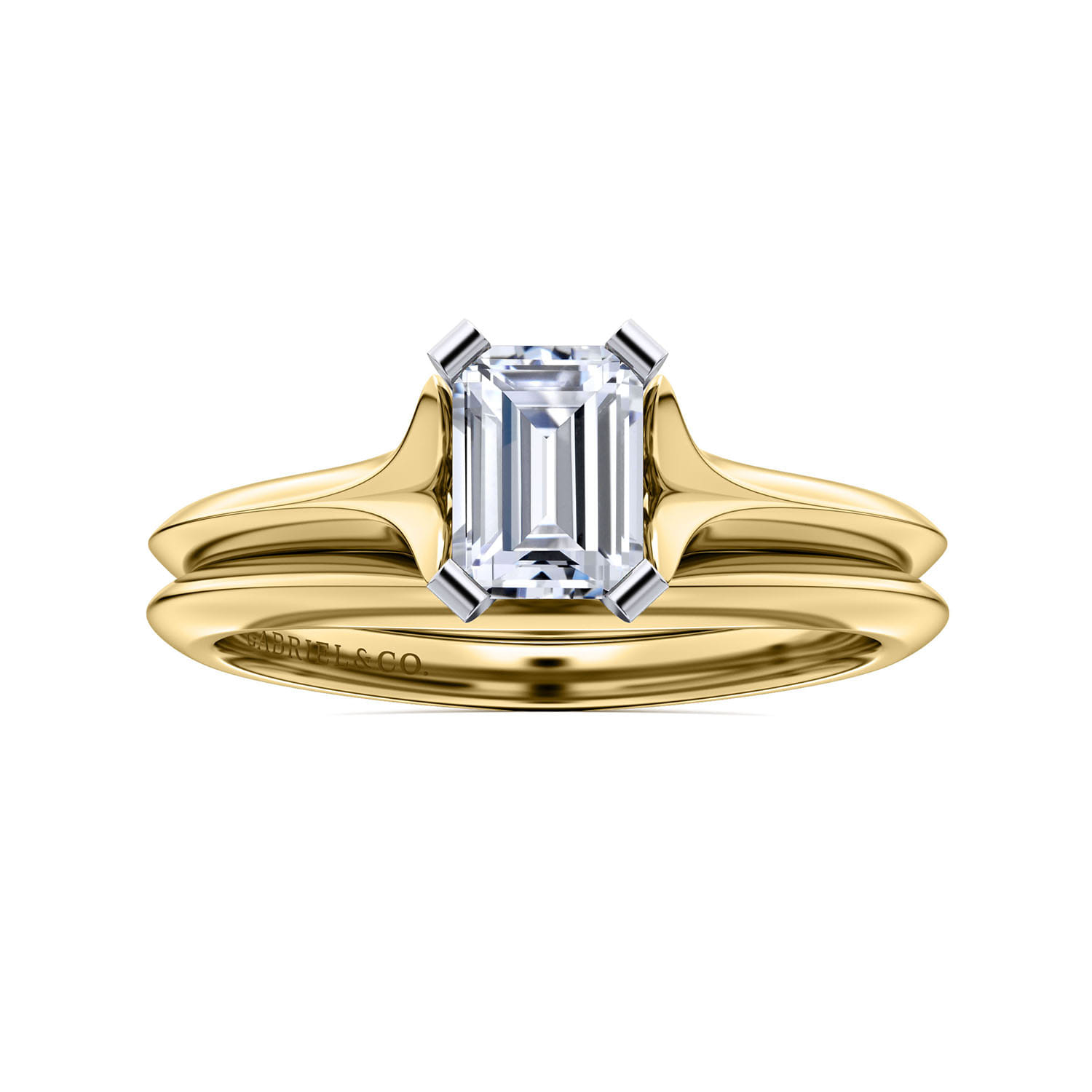 Ellis - 14K White-Yellow Gold Emerald Cut Diamond Engagement Ring - Shot 4