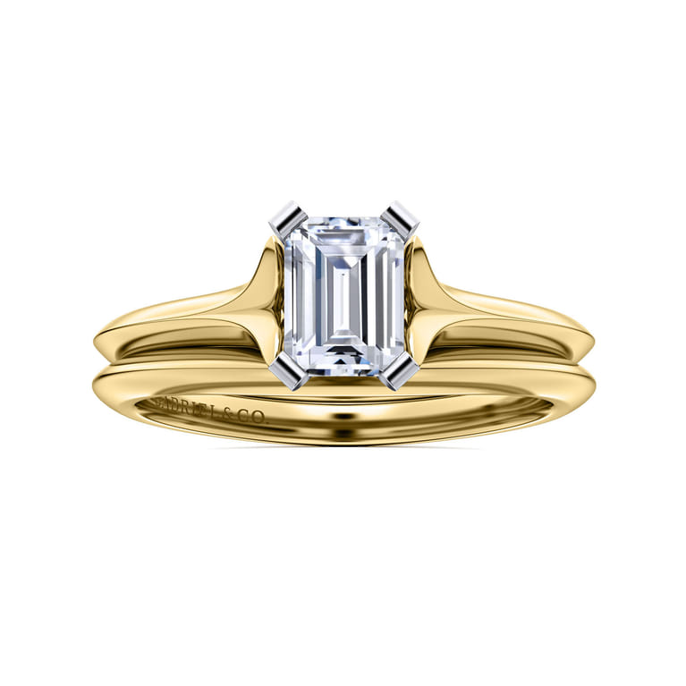 Ellis - 14K White-Yellow Gold Emerald Cut Diamond Engagement Ring - Shot 4