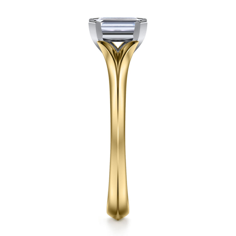 Ellis - 14K White-Yellow Gold Emerald Cut Diamond Engagement Ring - Shot 5