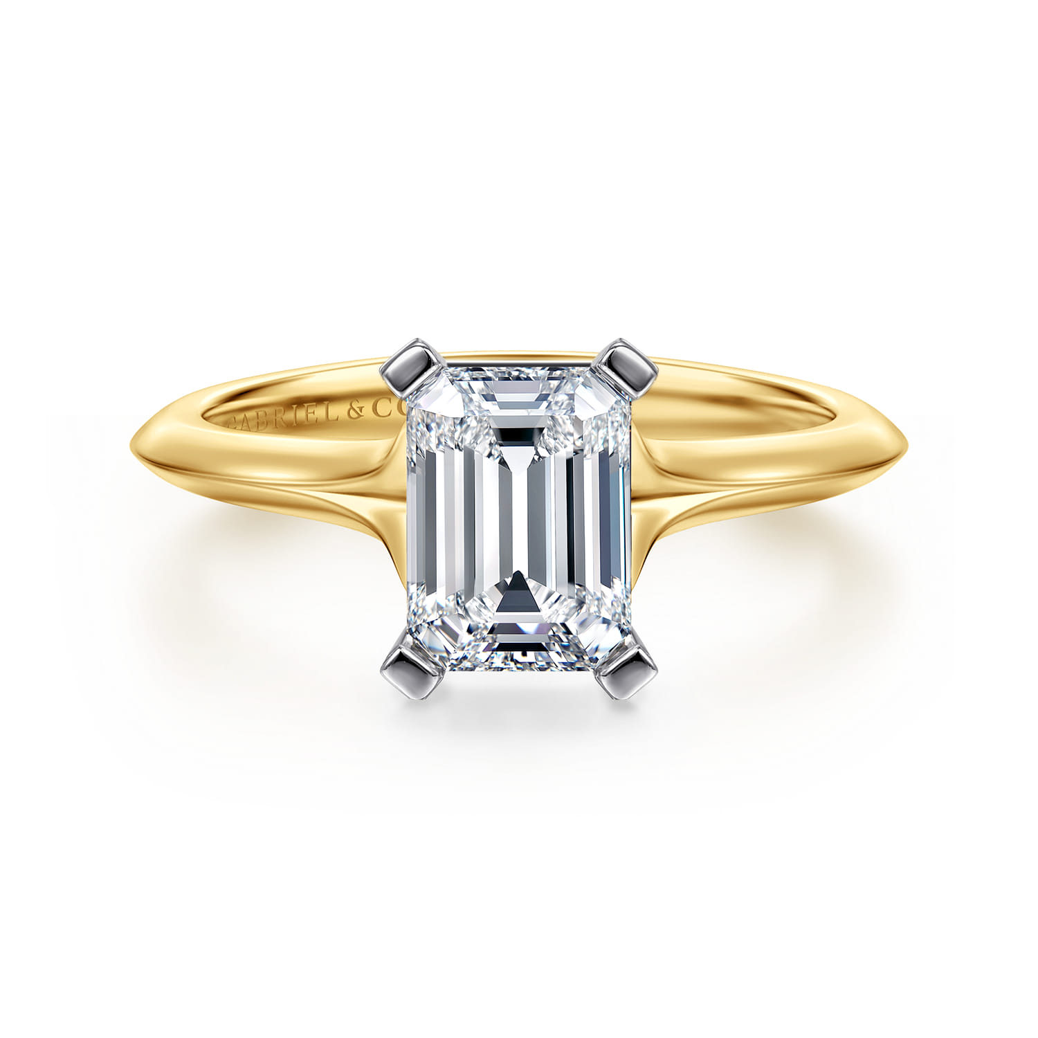 Ellis - 14K Mix of White and Yellow Gold Emerald Cut Diamond Engagement Ring - Shot 1