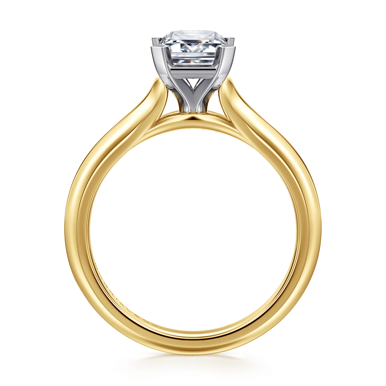 Ellis - 14K Mix of White and Yellow Gold Emerald Cut Diamond Engagement Ring - Shot 2