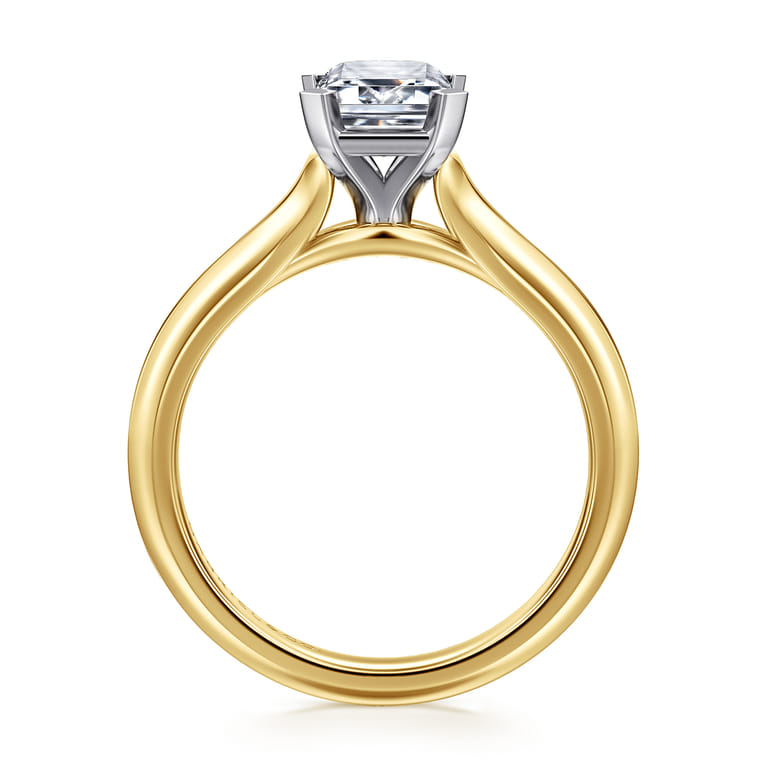 Ellis - 14K Mix of White and Yellow Gold Emerald Cut Diamond Engagement Ring - Shot 2