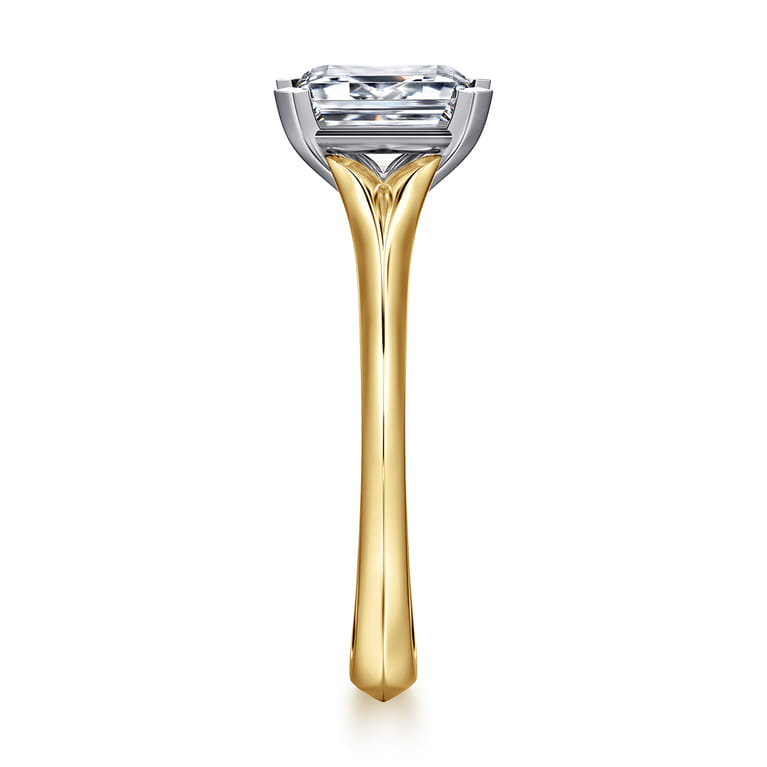 Ellis - 14K Mix of White and Yellow Gold Emerald Cut Diamond Engagement Ring - Shot 4