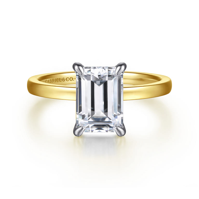 Paula - 14K White-Yellow Gold Emerald Cut Diamond Engagement Ring - Shot 1