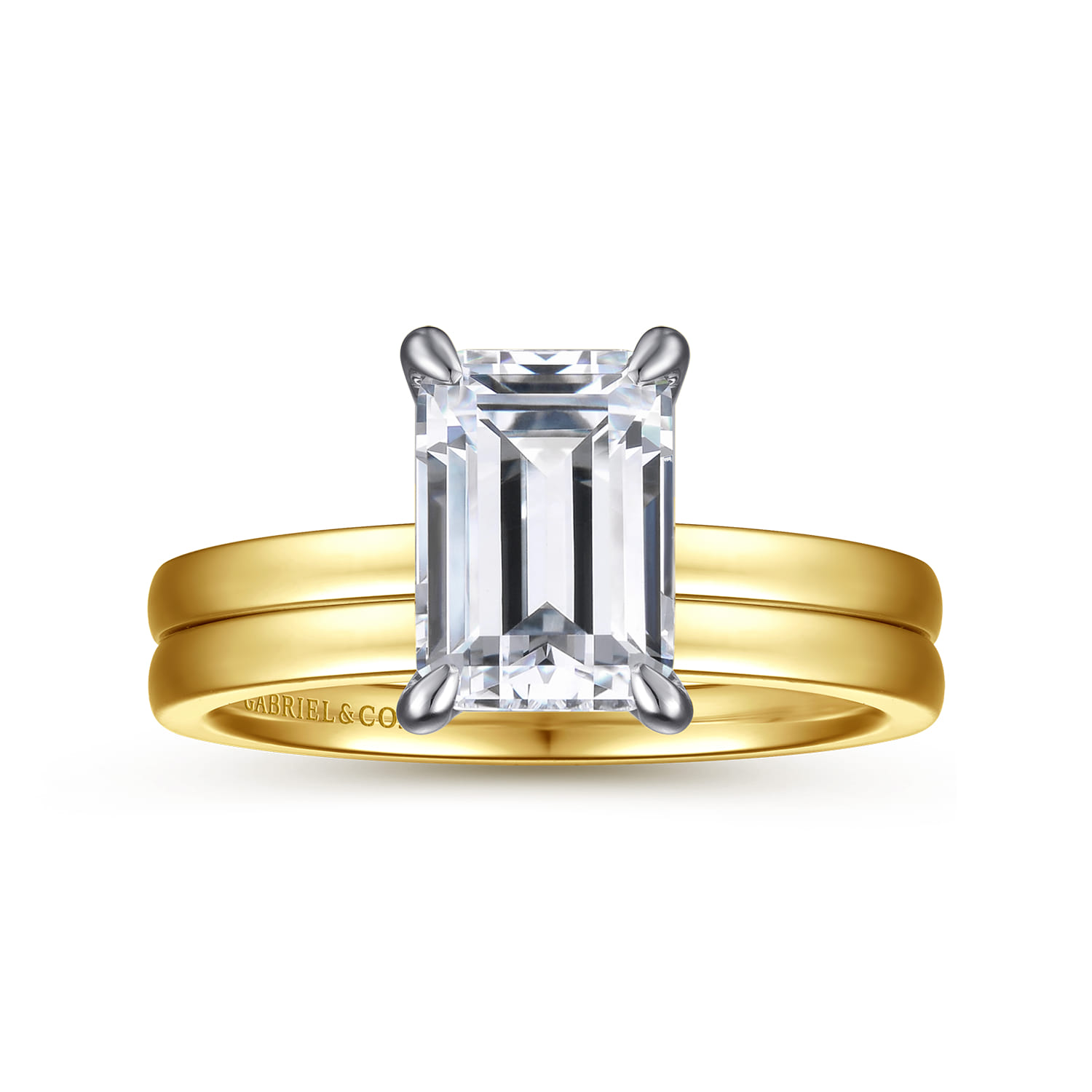 Paula - 14K White-Yellow Gold Emerald Cut Diamond Engagement Ring - Shot 4