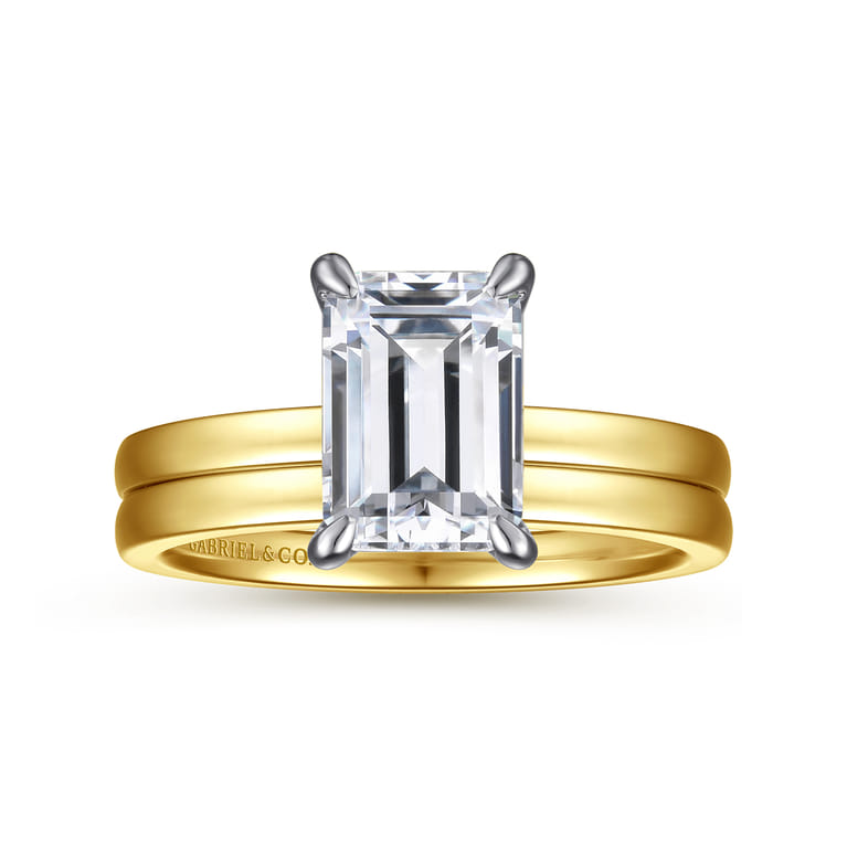 Paula - 14K White-Yellow Gold Emerald Cut Diamond Engagement Ring - Shot 4