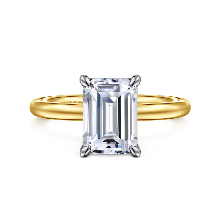 Lark - 14K White-Yellow Gold Emerald Cut Solitaire Engagement Ring - Shot 1