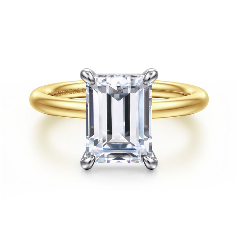 Lark - 14K White-Yellow Gold Emerald Cut Solitaire Engagement Ring - Shot 1