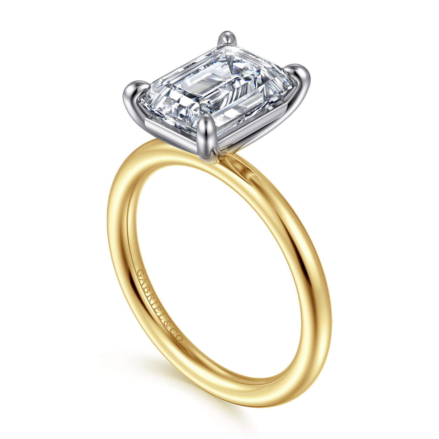 Lark - 14K White-Yellow Gold Emerald Cut Solitaire Engagement Ring - Shot 3