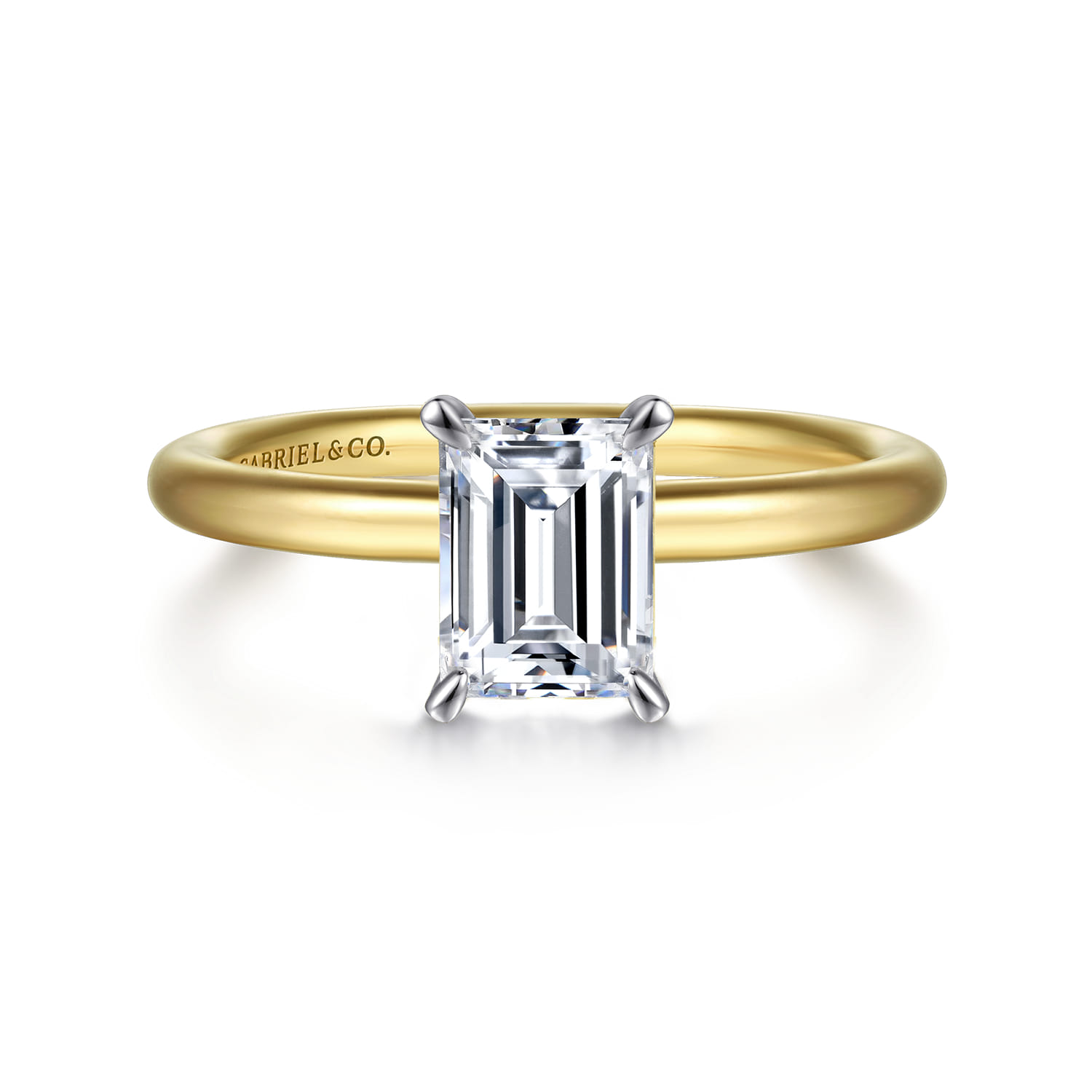 Lark - 14K White Yellow Gold Emerald Cut Solitaire Engagement Ring - Shot 1
