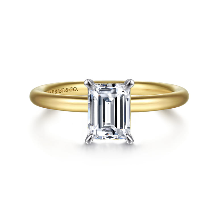 Lark - 14K White Yellow Gold Emerald Cut Solitaire Engagement Ring - Shot 1