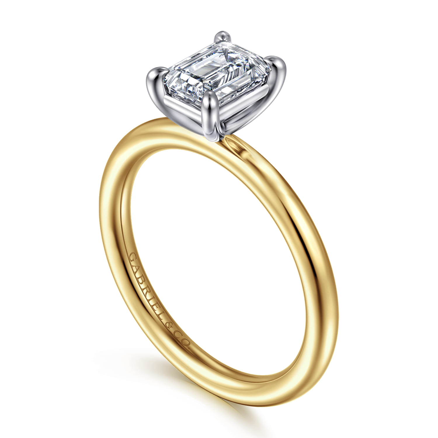 Lark - 14K White Yellow Gold Emerald Cut Solitaire Engagement Ring - Shot 3