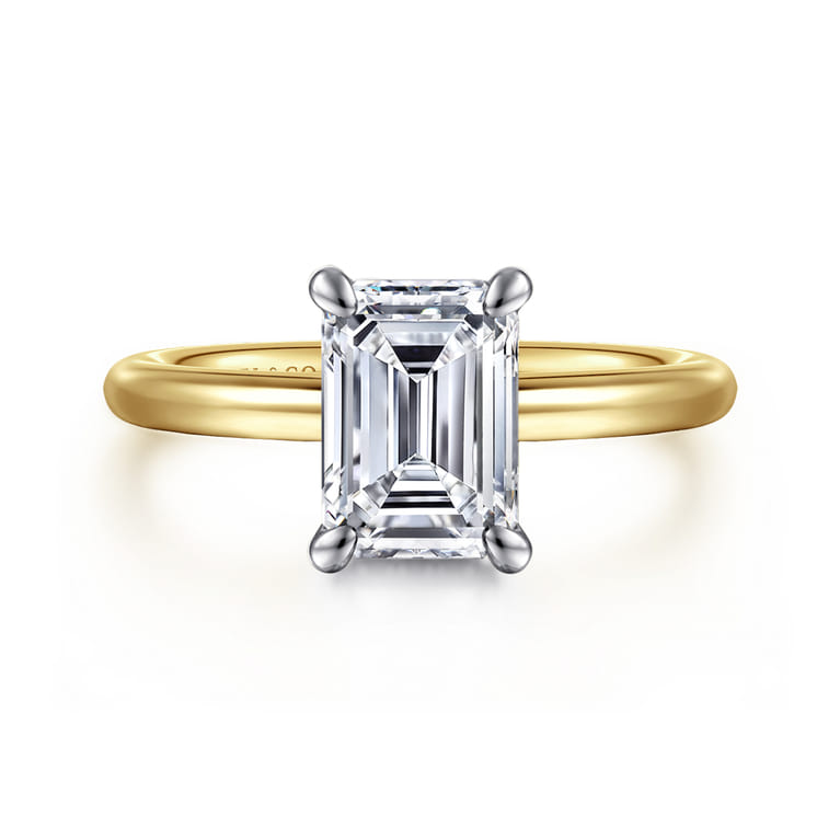 Lark - 14K White Yellow Gold Emerald Cut Solitaire Engagement Ring - Shot 1