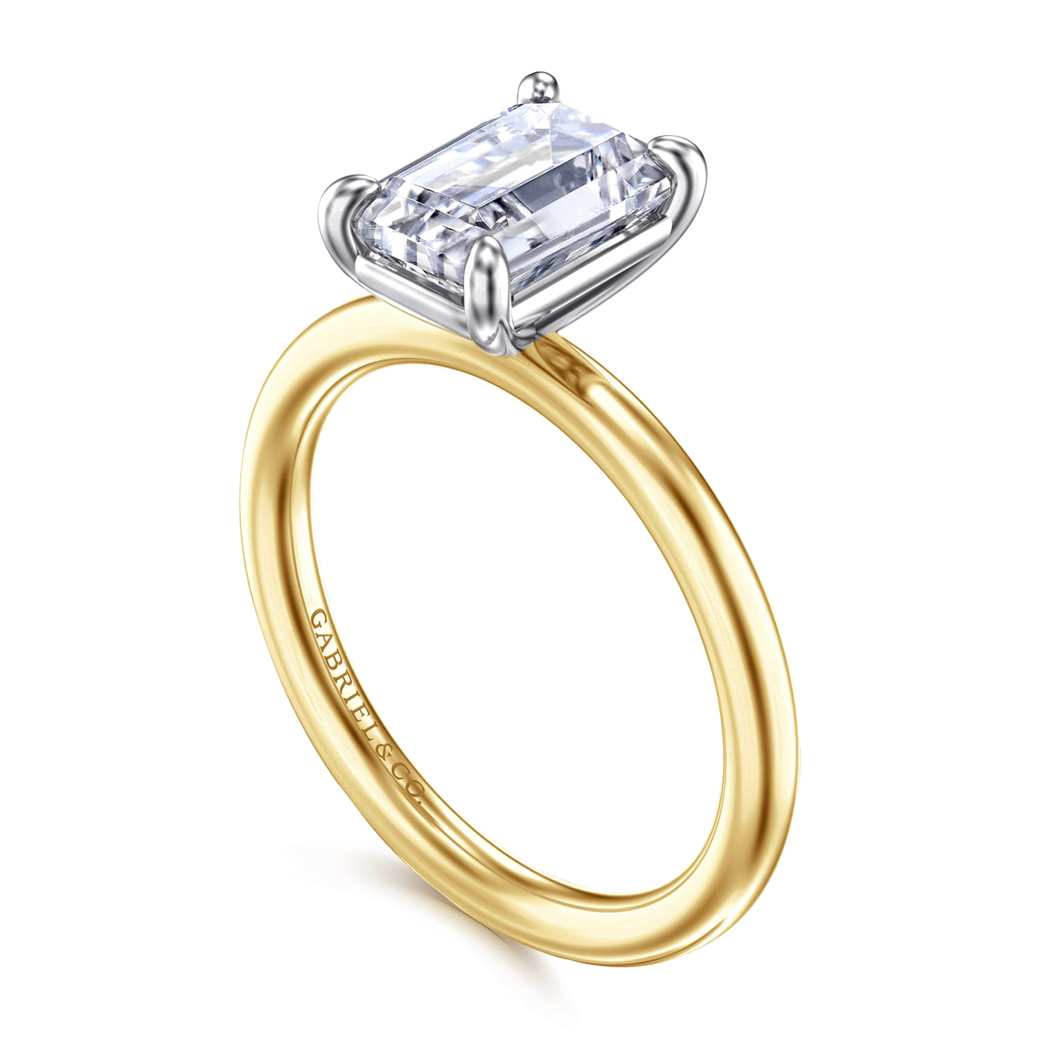 Lark - 14K White Yellow Gold Emerald Cut Solitaire Engagement Ring - Shot 3