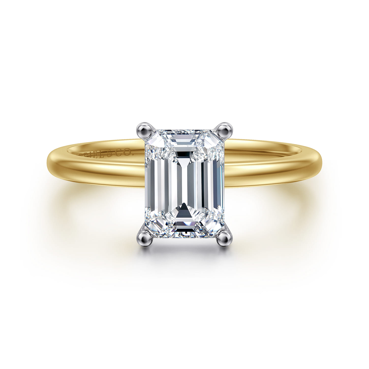 Evelina - 14K White-Yellow Gold Emerald Cut Solitaire Diamond Engagement Ring - Shot 1