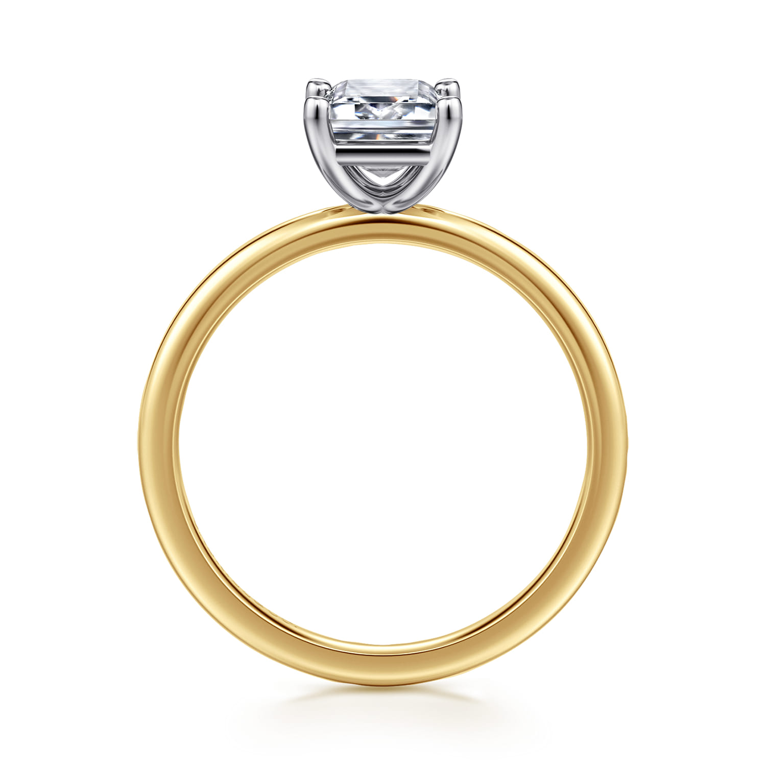 Evelina - 14K White-Yellow Gold Emerald Cut Solitaire Diamond Engagement Ring - Shot 2