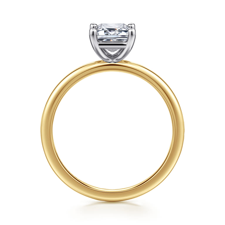 Evelina - 14K White-Yellow Gold Emerald Cut Solitaire Diamond Engagement Ring - Shot 2