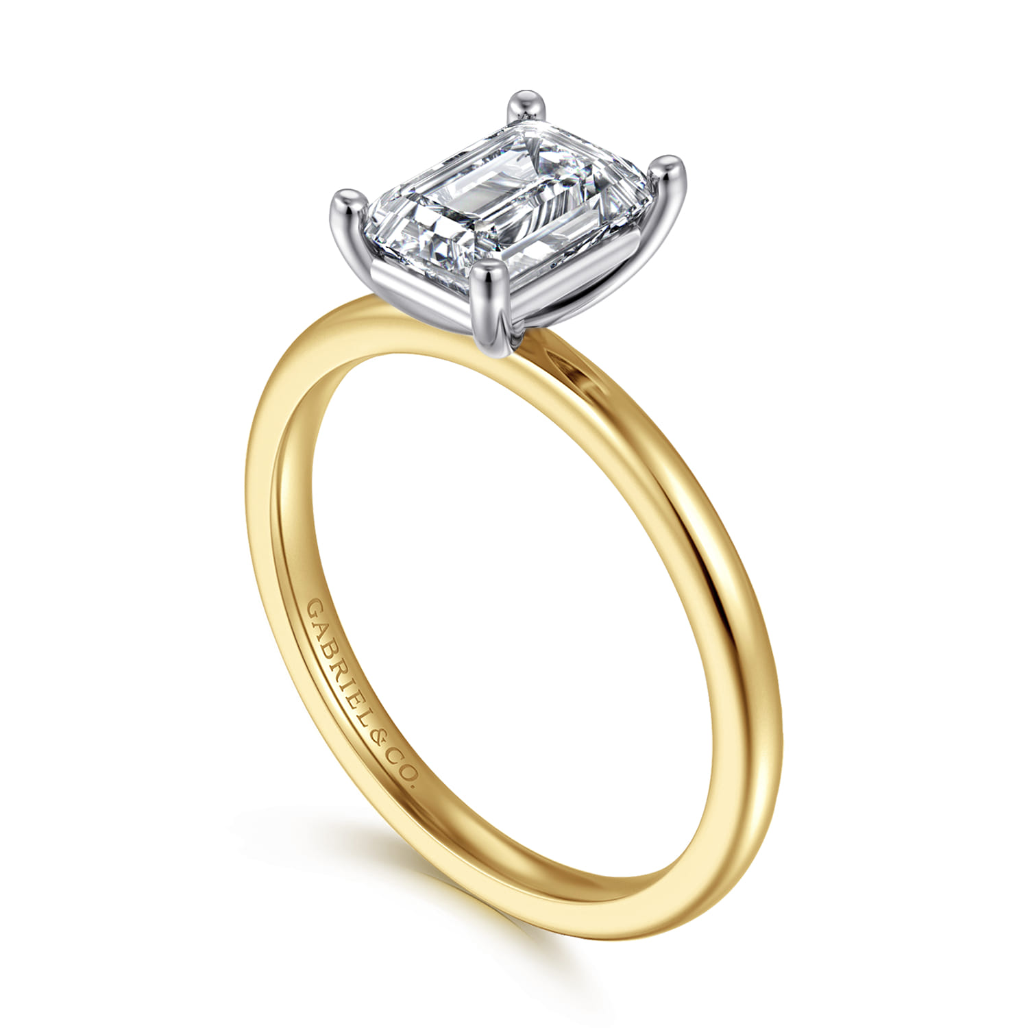 Evelina - 14K White-Yellow Gold Emerald Cut Solitaire Diamond Engagement Ring - Shot 3