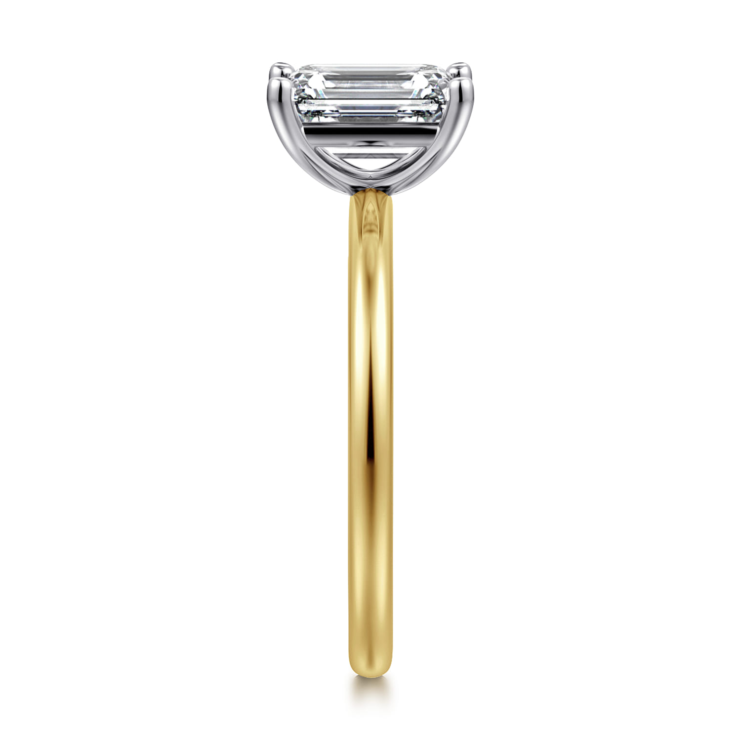 Evelina - 14K White-Yellow Gold Emerald Cut Solitaire Diamond Engagement Ring - Shot 4