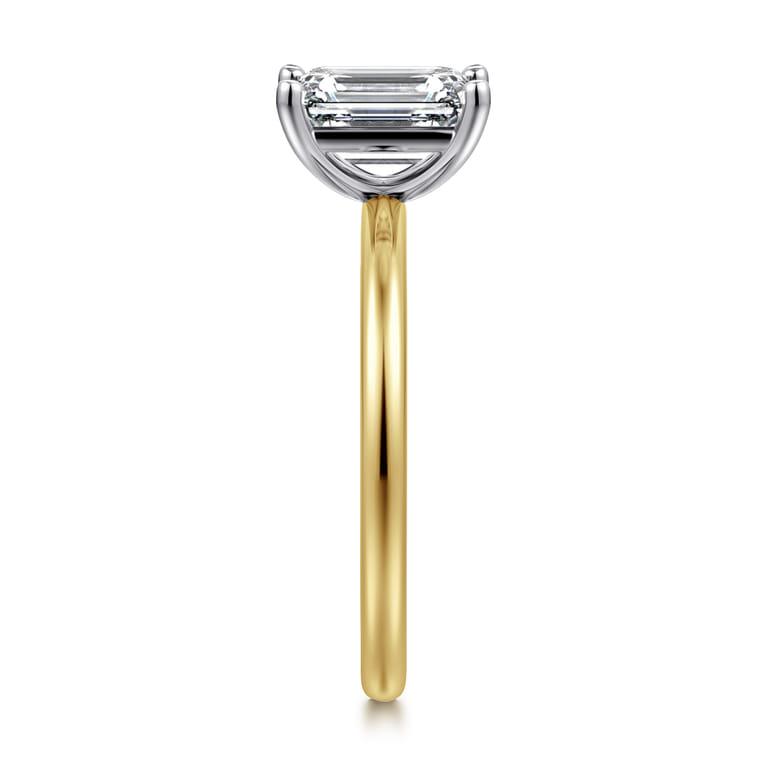 Evelina - 14K White-Yellow Gold Emerald Cut Solitaire Diamond Engagement Ring - Shot 4