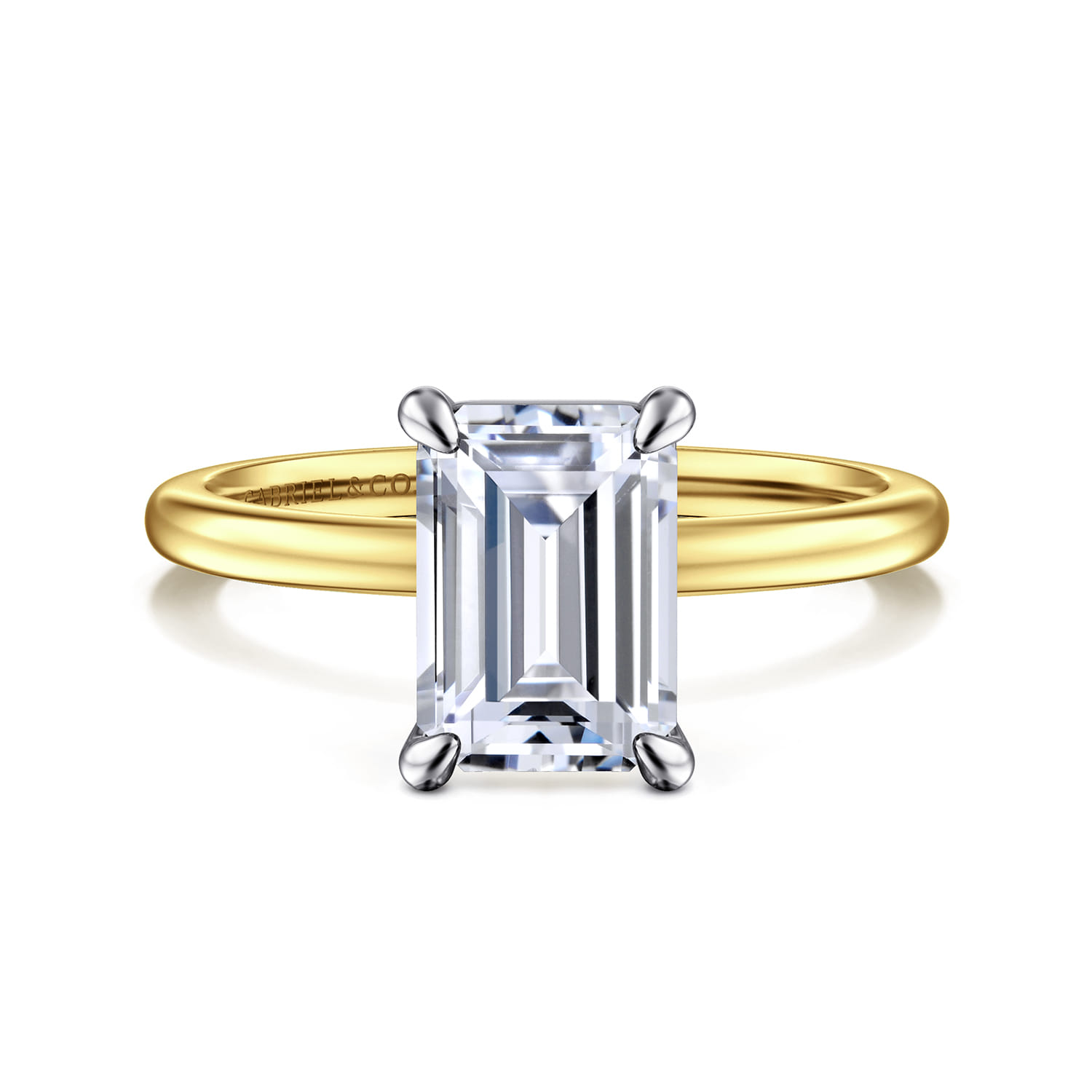 Evelina - 14K White-Yellow Gold Emerald Cut Solitaire Diamond Engagement Ring - Shot 1