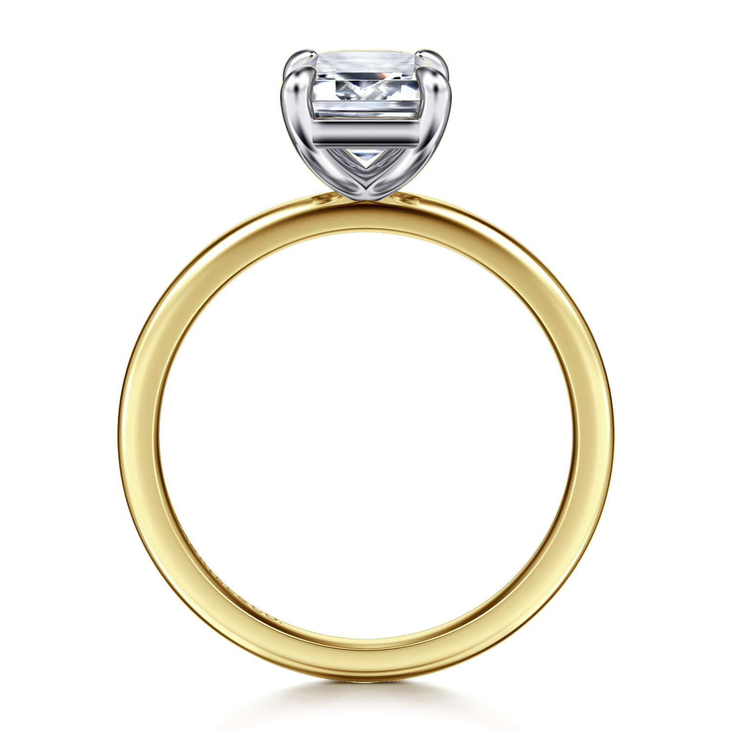 Evelina - 14K White-Yellow Gold Emerald Cut Solitaire Diamond Engagement Ring - Shot 2