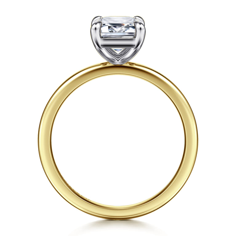 Evelina - 14K White-Yellow Gold Emerald Cut Solitaire Diamond Engagement Ring - Shot 2