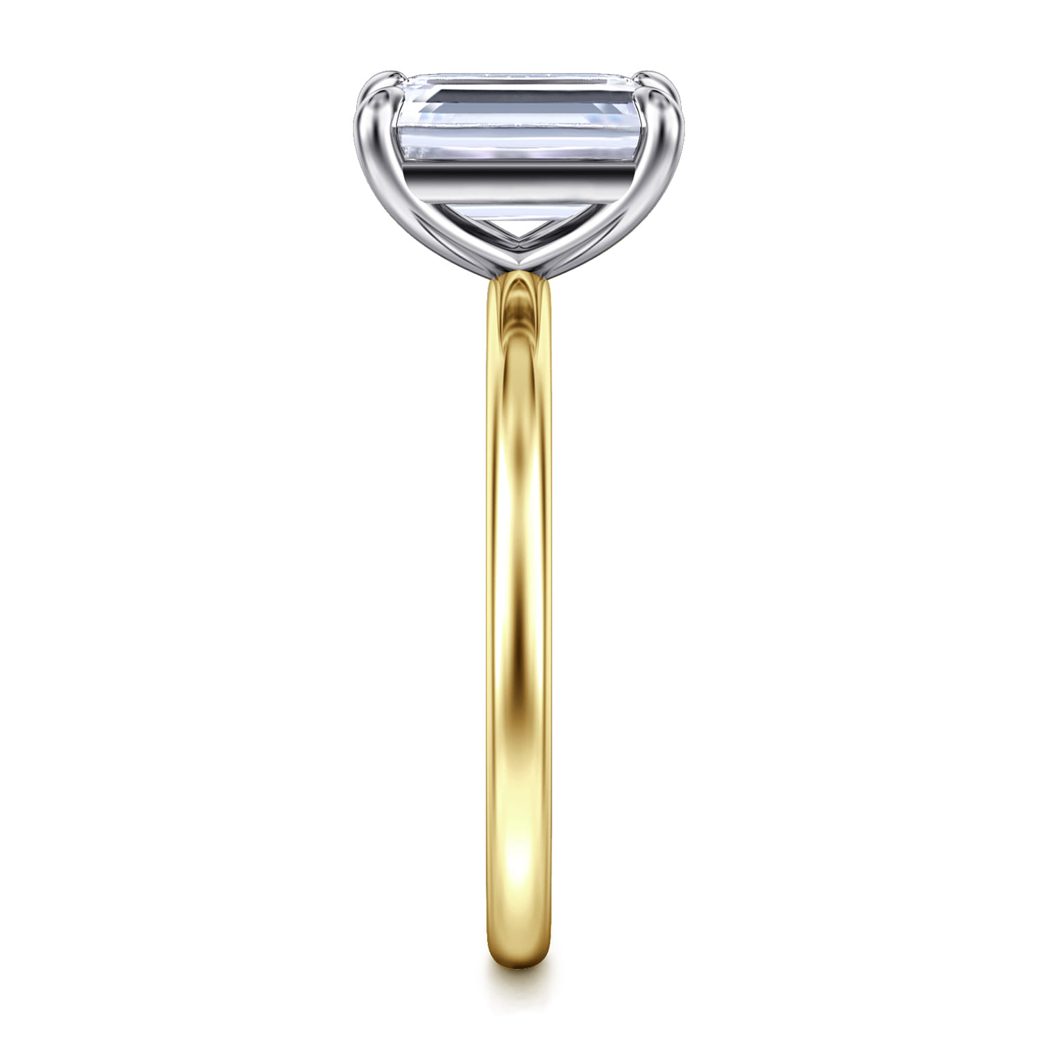 Evelina - 14K White-Yellow Gold Emerald Cut Solitaire Diamond Engagement Ring - Shot 5