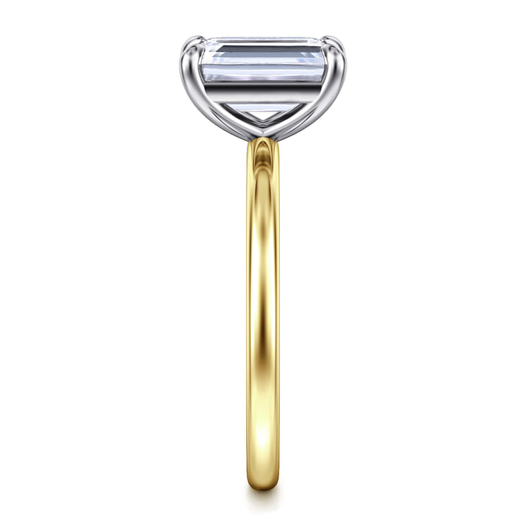 Evelina - 14K White-Yellow Gold Emerald Cut Solitaire Diamond Engagement Ring - Shot 5
