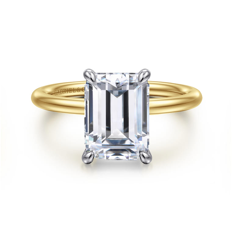 Tiana - 14K White-Yellow Gold Emerald Cut Solitaire Diamond Engagement Ring - Shot 1