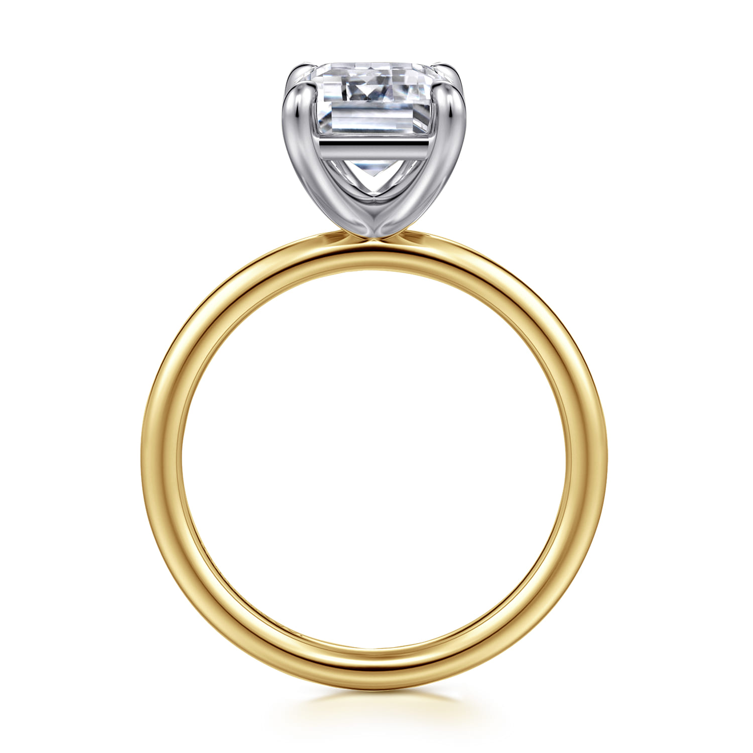 Tiana - 14K White-Yellow Gold Emerald Cut Solitaire Diamond Engagement Ring - Shot 2