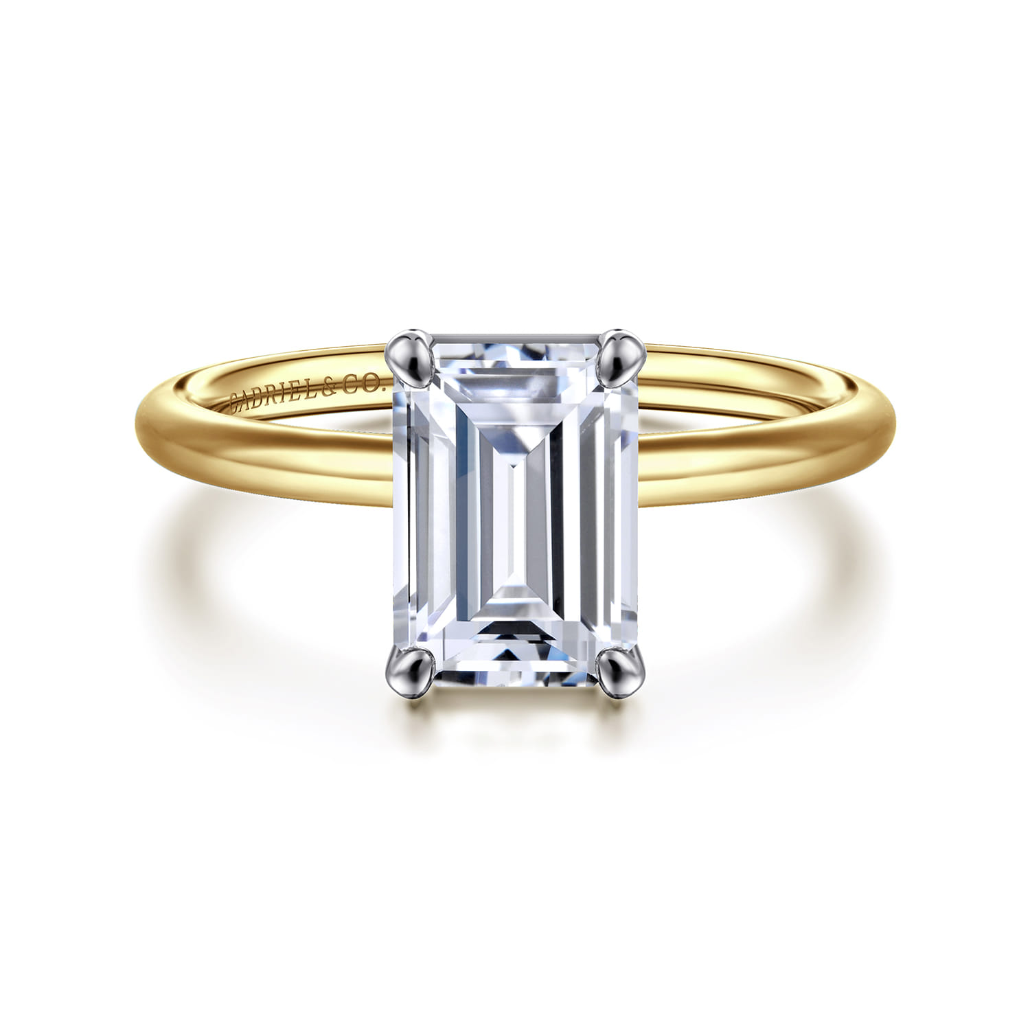 Tiana - 14K Yellow-White Gold Emerald Cut Solitaire Diamond Engagement Ring - Shot 1