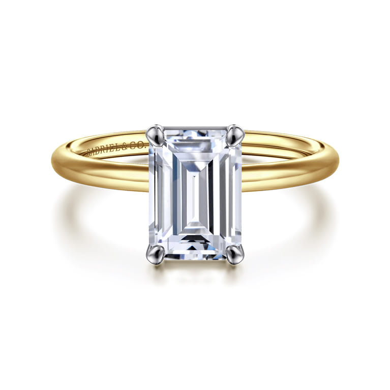 Tiana - 14K Yellow-White Gold Emerald Cut Solitaire Diamond Engagement Ring - Shot 1